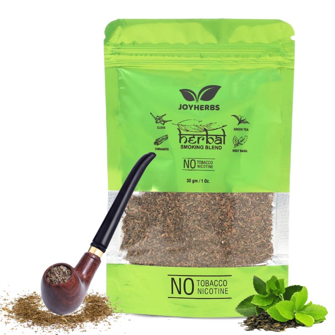 100% Tobacco-Free & Nicotine-Free Smoking Mixture With Ayurvedic Herbal Smoking Blend 1 Pack (1 oz/ 30g) With Wooden Pipe BROWN | Helps To Quit Smoking