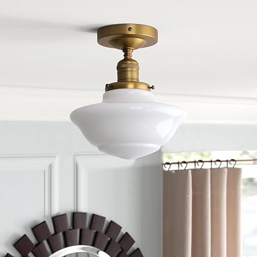Miniatura 4 de Pathson Vintage Flush Mounted Ceiling Lighting with Milk White Glass Shade, Mid-Century Style Ceiling Light Fixture for Hallway Foyer Loft Living