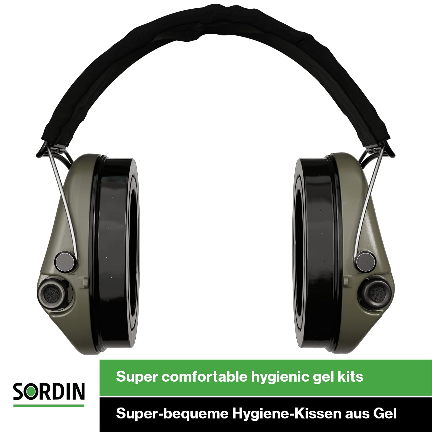 Sordin Pro-X Kapsel-Gehörschützer - 75302-X-02-B-S - Gehörschutz aktiv & elektronisch mit Stoffband - Gelkissen - Oliv
