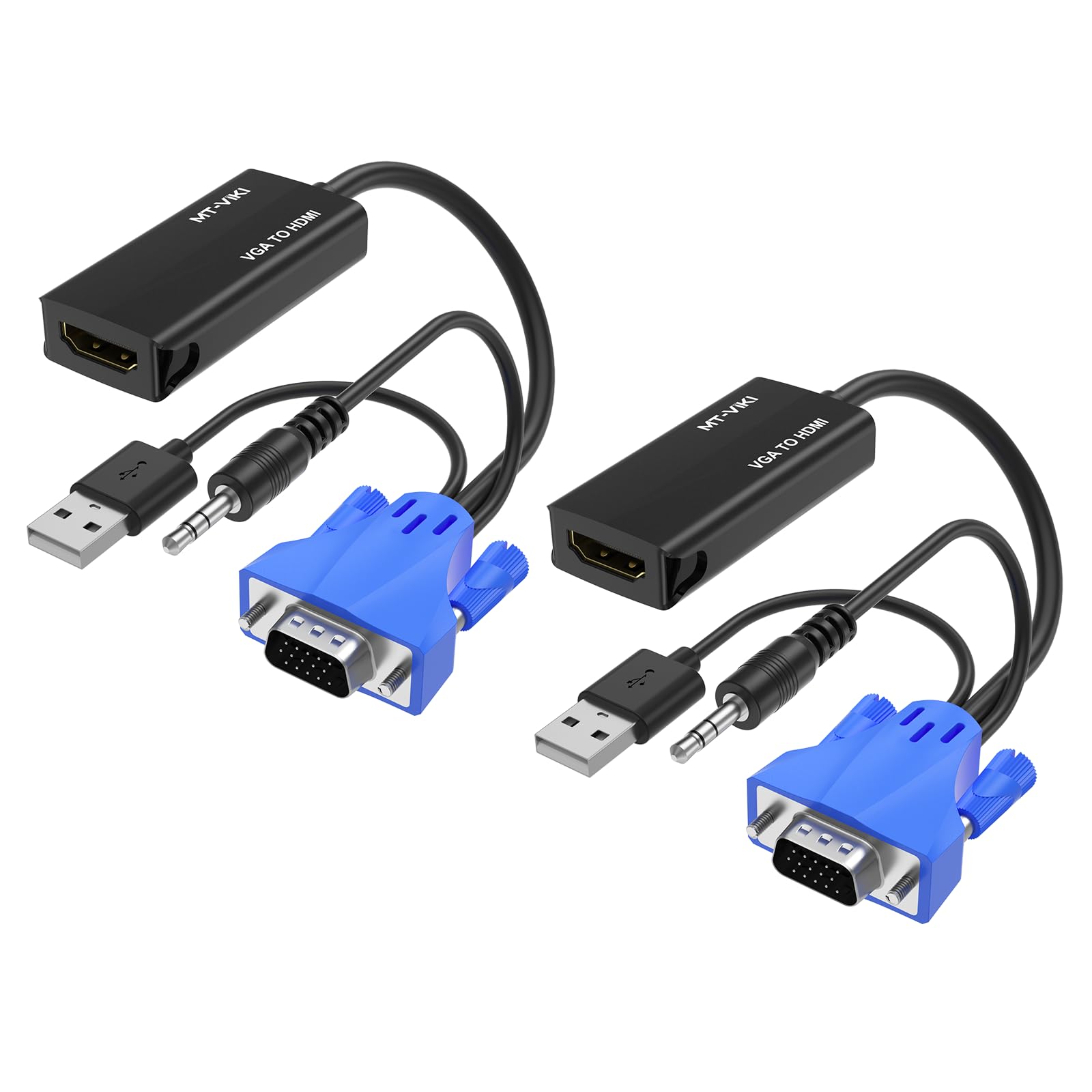 MT-VIKI VGA to HDMI Adapter, 1080P Converter with Audio+USB Power from VGA Computer/Laptop to HDMI TV/Monitor, Male to Female (2 Pack)