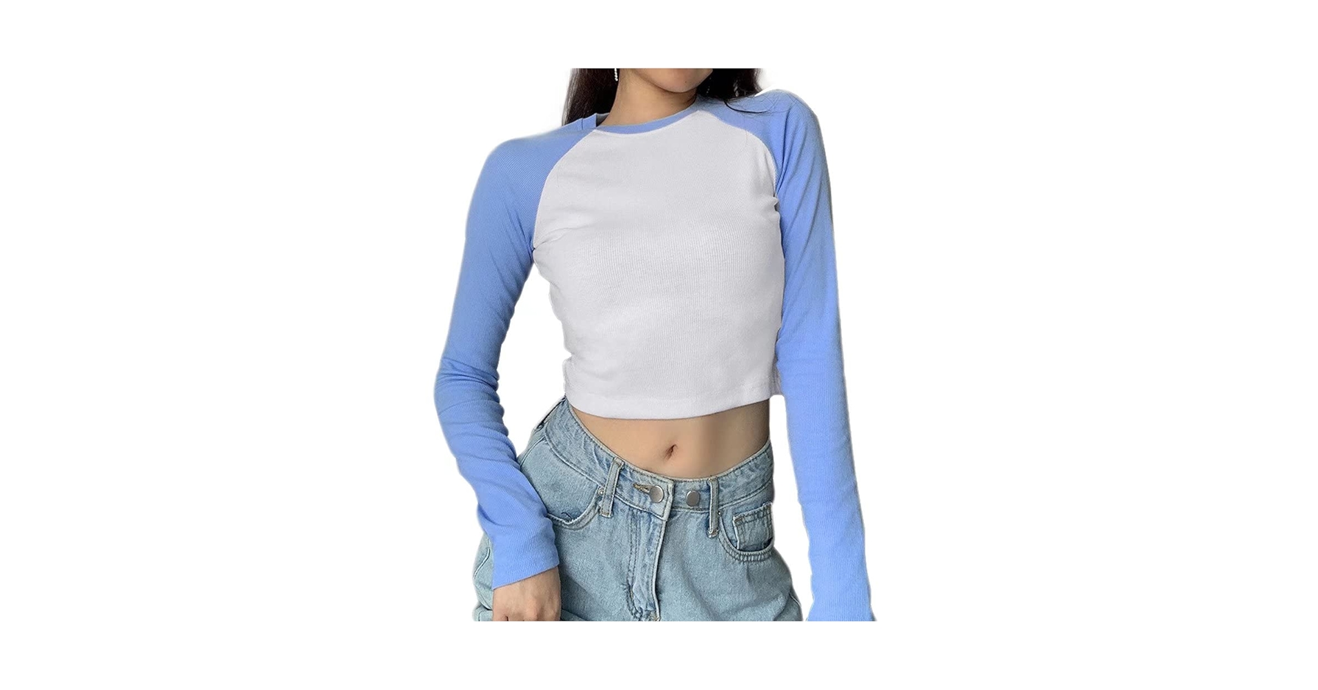 babyhealthy Womens Raglan Shirt Cropped Y2K Long Sleeve