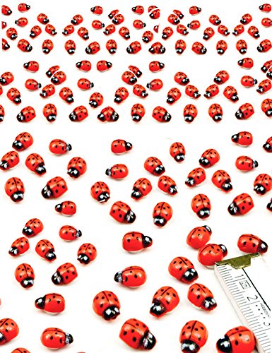 HomeTools.eu® Lot de 100 Autocollants en Bois véritable Peints Motif Coccinelle colorée