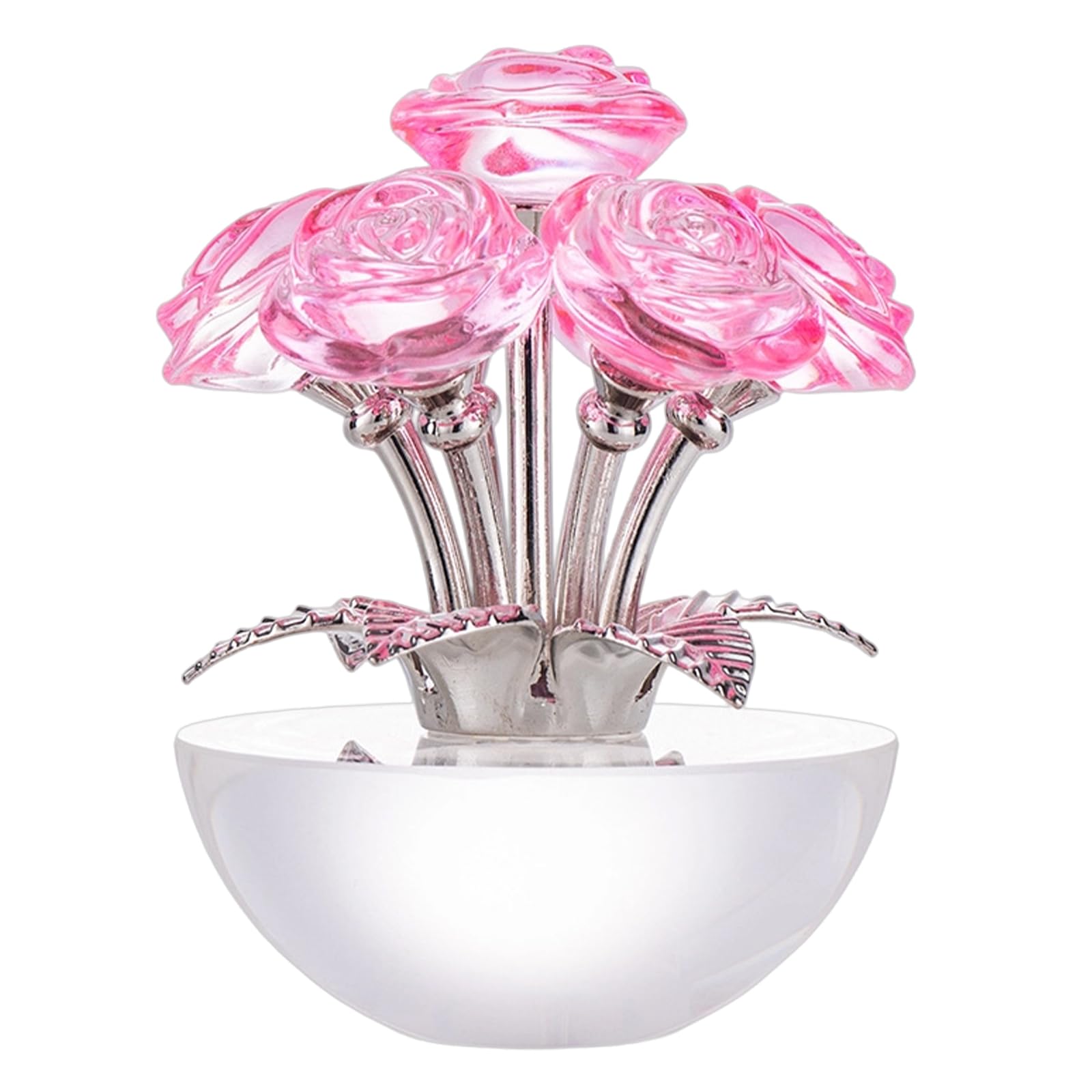 NRVTRE Lovely Glass Rose Ornament Sophisticated Addition Sphere Crystal Ornament Realistic Detail Enhances Your Interior Charm Artificial Glass Flower