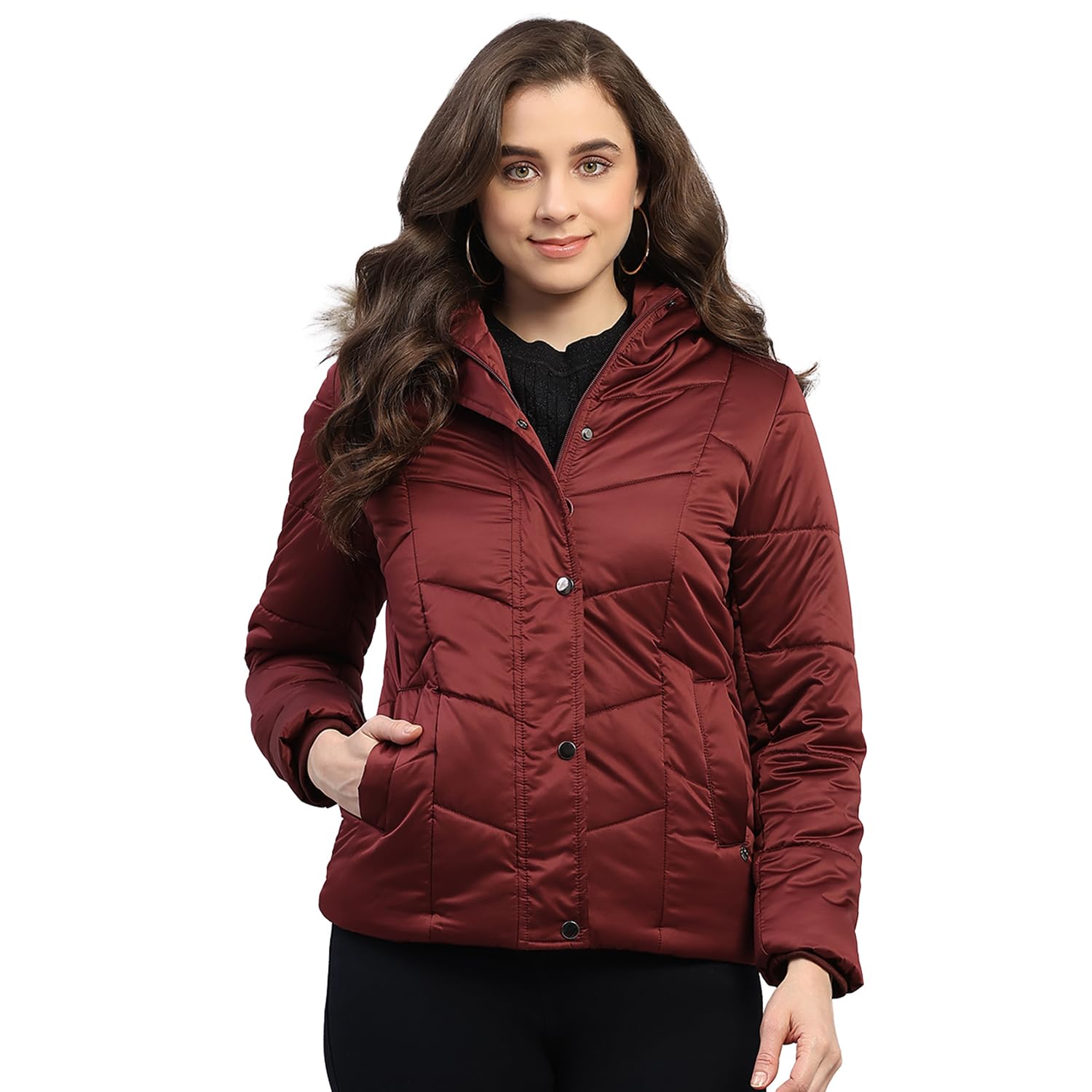 monte carlo Womens Regular Fit Solid Hooded Zipper Full Sleeve Winter Jacket Women Winter Jacket | Stylish Zipper Jacket | Casual Winter Wear For Women's (Pack Of 1)-picture-42