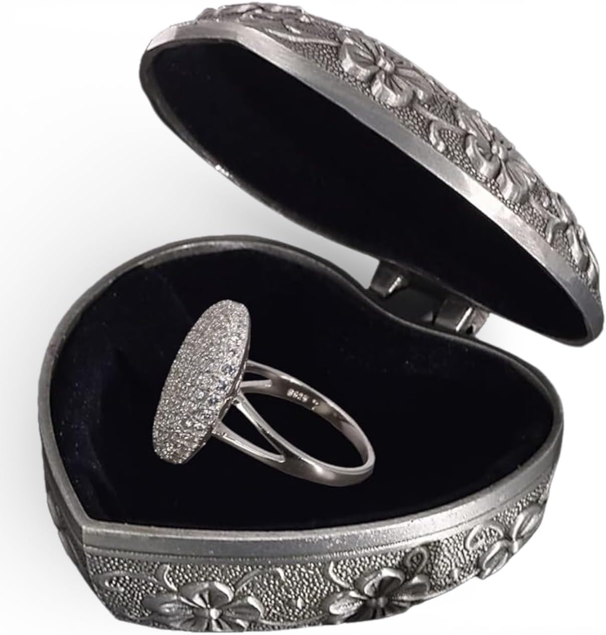 Bella Swan Engagement Wedding Ring, 925 Sterling Silver, with Metal Jewelry Heart Box