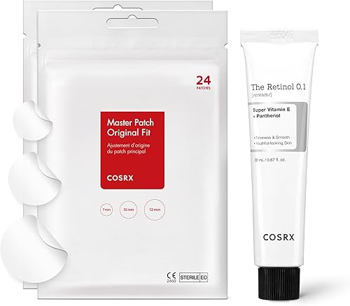 COSRX Acne and Anti-Aging Treatment Set - Acne Pimple Patch 2 Pack (48 Counts) + Retinol 0.1 Cream, Acne Treatment and Intensive Hydrating for Fine lines