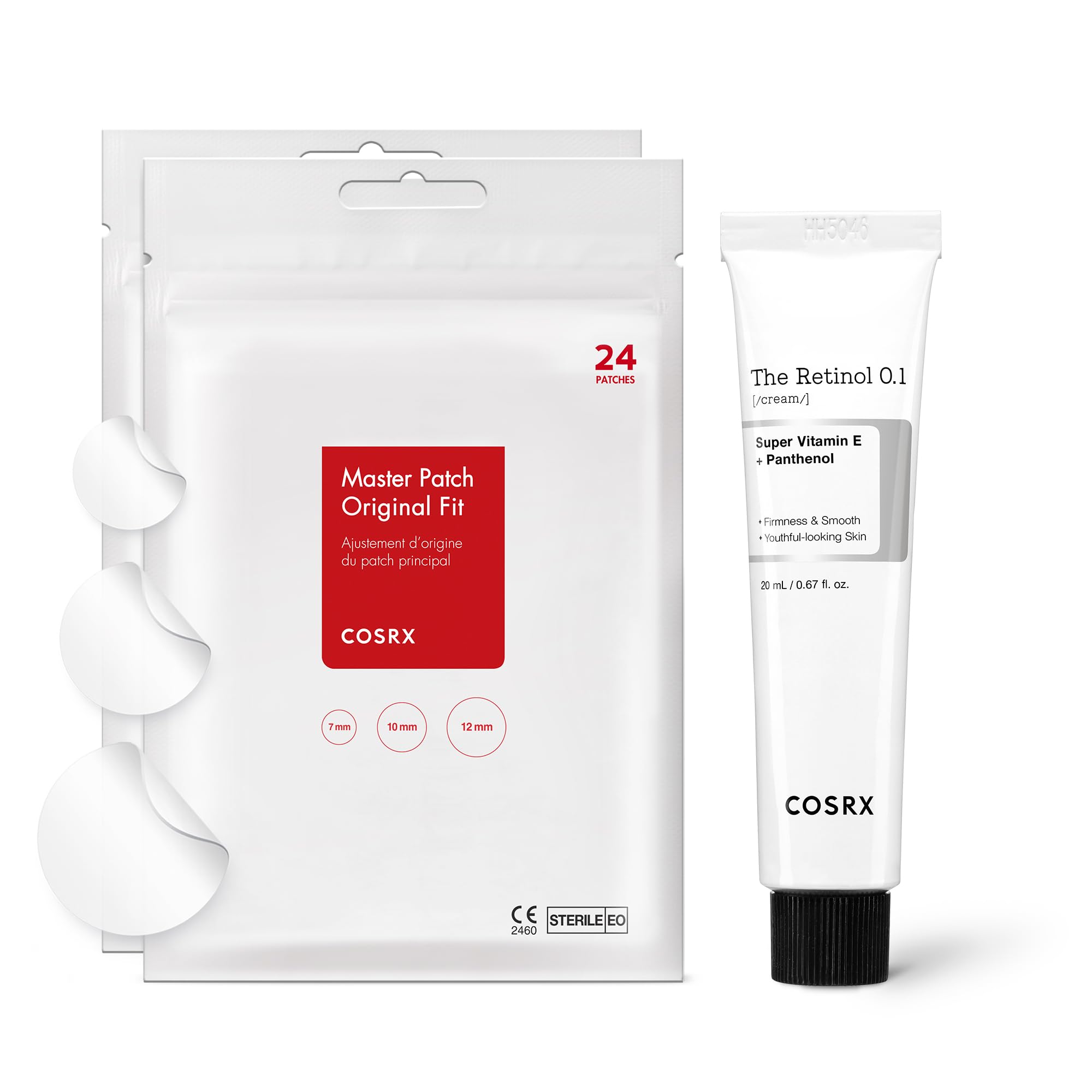 COSRX Acne and Anti-Aging Treatment Set - Acne Pimple Patch 2 Pack (48 Counts) + Retinol 0.1 Cream, Acne Treatment and Intensive Hydrating for Fine lines