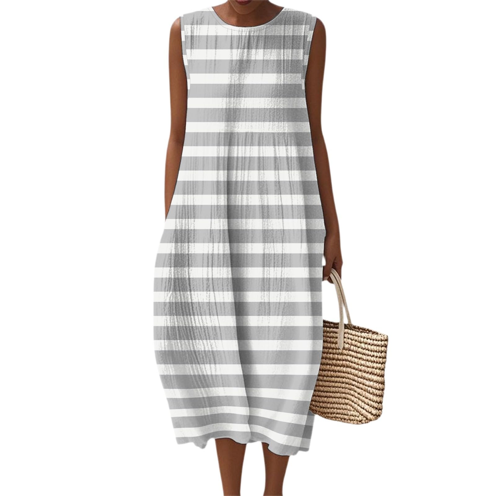 Summer Fall Sleeveless Midi Dresses Womens Casual Trendy Off The Shoulder Elegant Floral Flowy Sundress with Pocket