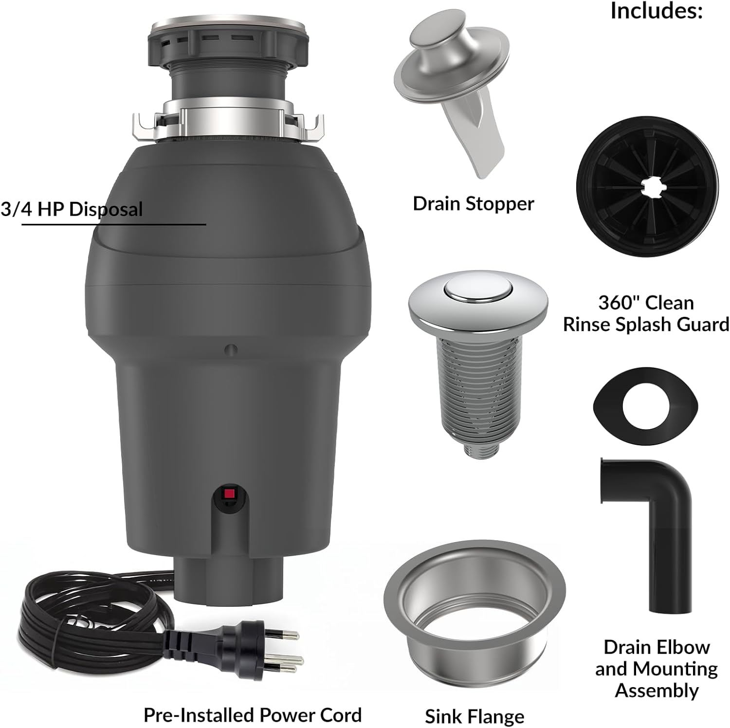 Garbage Disposal,Air Switch Garbage Disposal, 3500RPM 4-Stage Food Waste Disposer