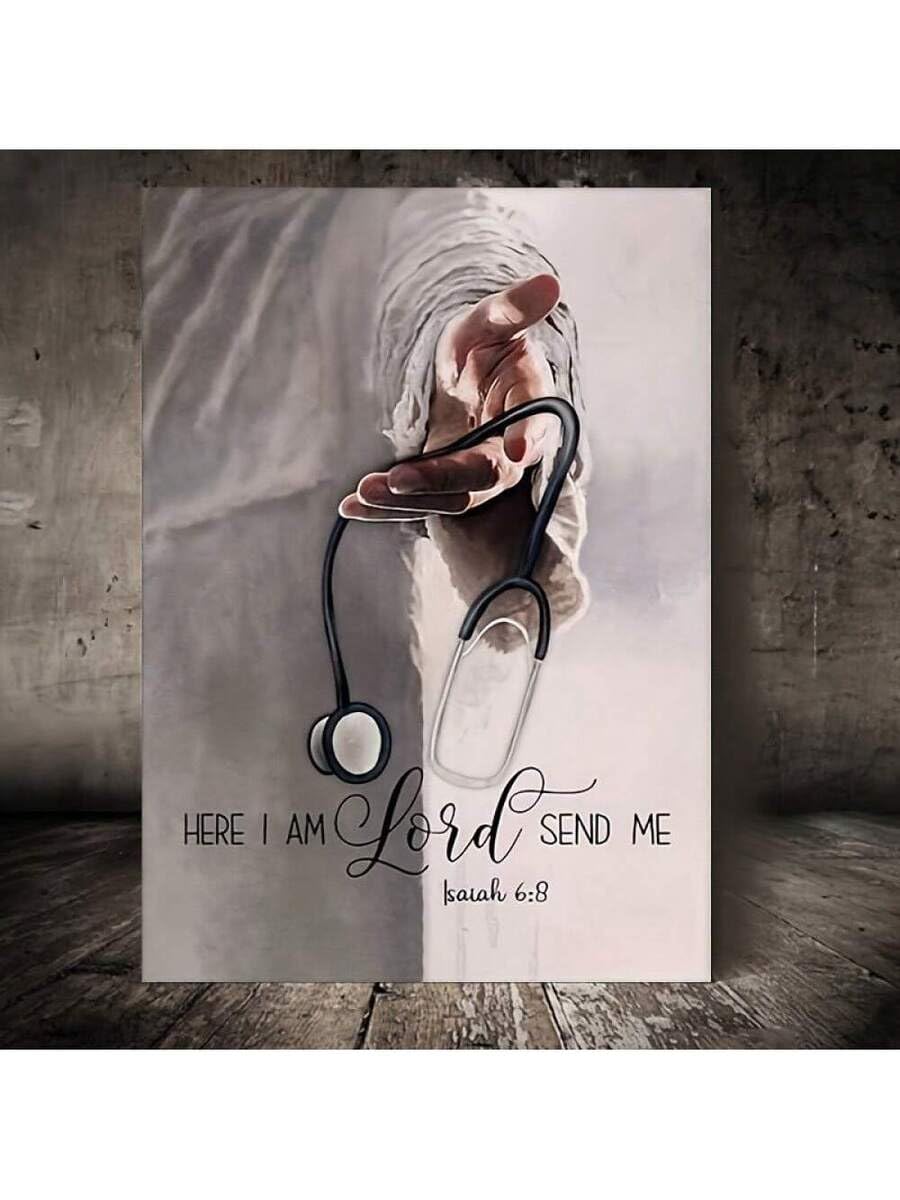 1 sztuka Jesus obraz na płótnie Here I Am Lord Send Me Wall Art Prints do sypialni salonu domu biura dekoracja (60 x 90 cm/rama wewnętrzna)