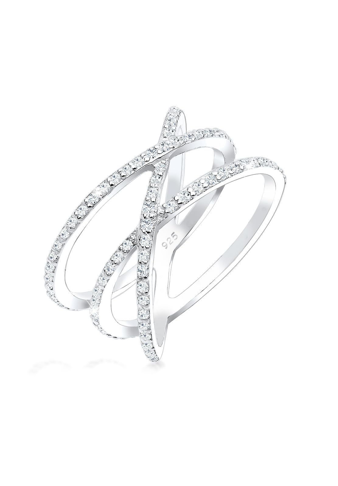 Elli Women's 925 Sterling Silver Xilion Cut Zirconia Crossed Ring, Size P