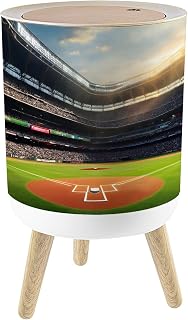 Small Trash Can with Lid Baseball Field Stadium Sport Games Crowded Bright Sky Central Garbage Cans 1.8 Gallon Round Wastebasket Dog Proof Trash Can Waste Basket for Bathroom Office Dorm Decor