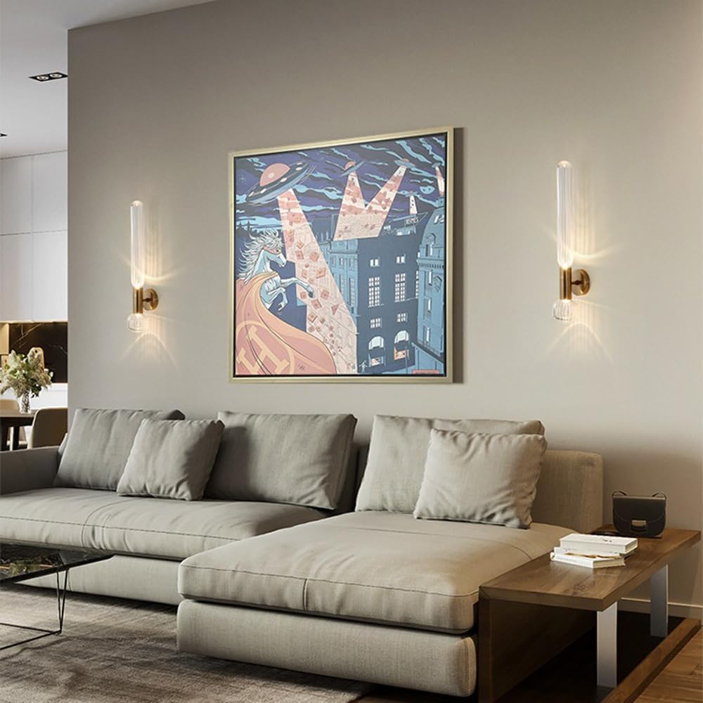 Modern Home Decoration Clear Glass Linear Wall Sconces Up Down Indoor Wall Lighting Gold Bedside Wall Mounted Lamp Long Bathroom Vanity Light Bar Over Mirror for Hallway Bedroom Foyer