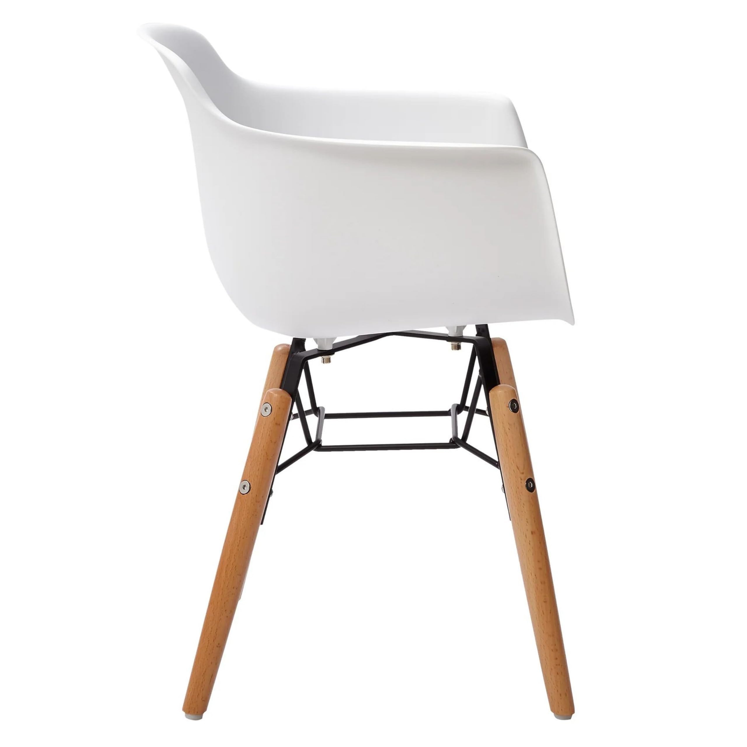 Benjara Lyna 16 Inch Kids Side Chair with Solid Back, Arms, Angled Wood Base, White, Brown and Black