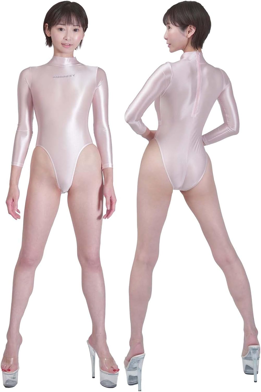 AMORESY Elektra High-Neck Long-Sleeve High-Leg One-Piece Swimsuit Leotard Stretch Swimwear