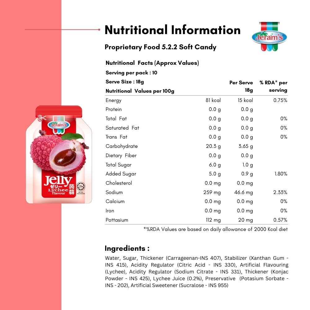 Jeram’s Grab n Go Lychee Flavoured Jelly 180g | 10 Mini Cups | Juicy Fruit Jelly Snack | Fat & Cholesterol Free | Vegetarian & Halal Certified| Imported from Malaysia - Image 2 thumbnail