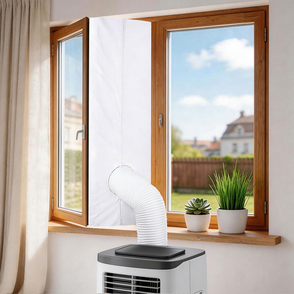 Fensterdichtung für mobile Klimaanlagen mit Reißverschluss und Klebeband,Hot Air Stop,Klimaanlage Fensterabdichtung für Wäschetrockner & Trockner,Halten Sie das Haus kühl