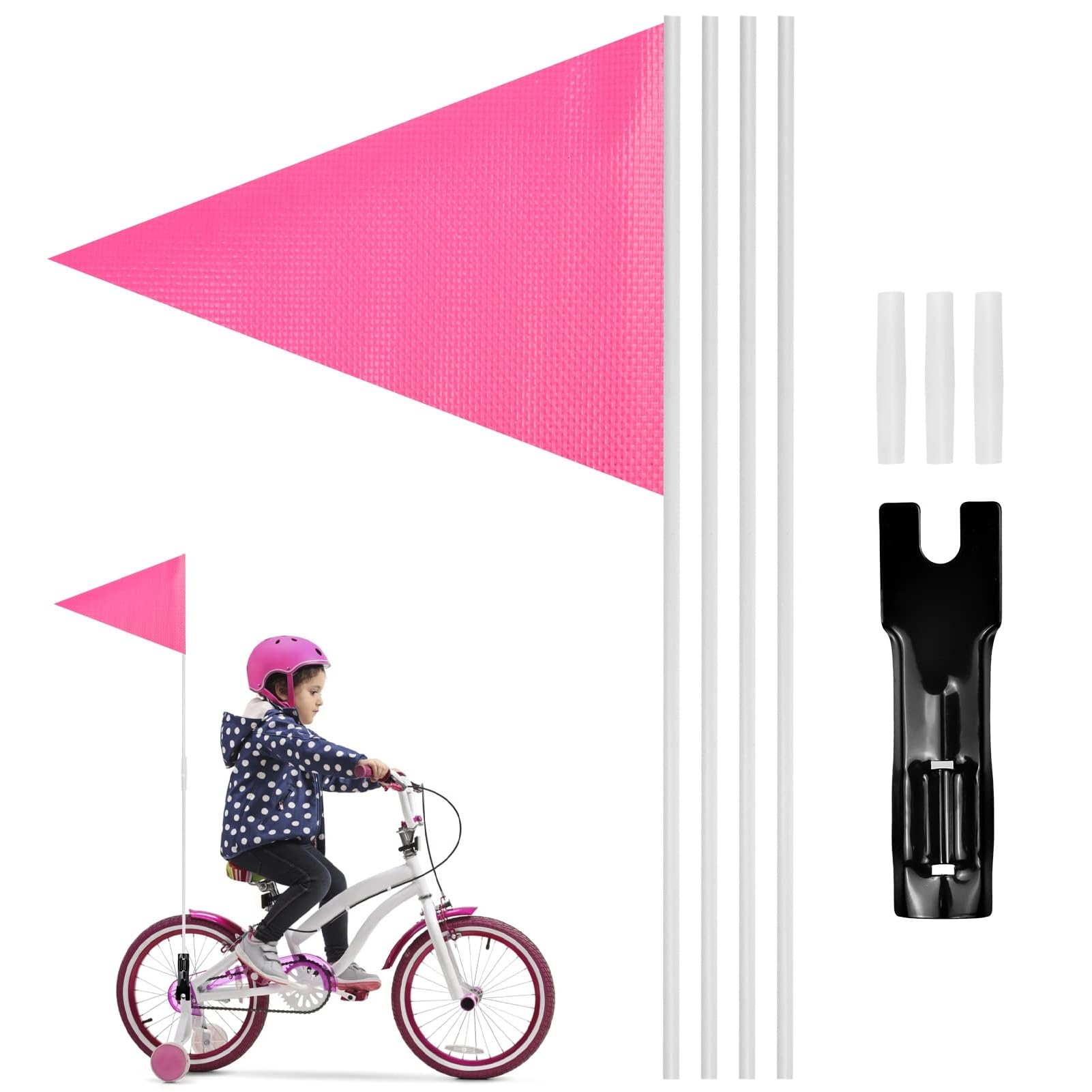 Bicycle Flag 120 cm with Rod for Children, Height-Adjustable Children's Bicycle Flag, Double Sided Bicycle Trailer Safety Flags for Kids & Adults (Pink)