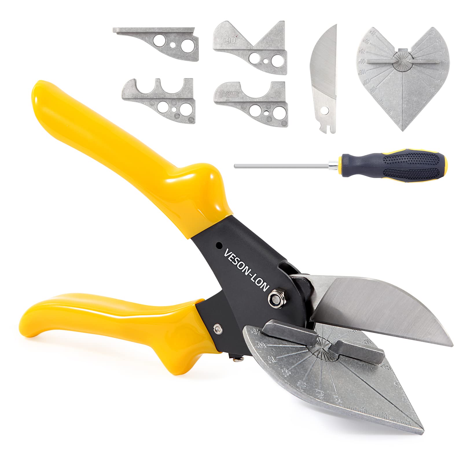 Kits Multi Purpose Combined Miter Shears for Angular Cutting Of Moulding and Trim, Adjustable At 45 To 135 Degree, Hand Tools For Cutting Soft Wood, Plastic Pipe, With Replacement Blades