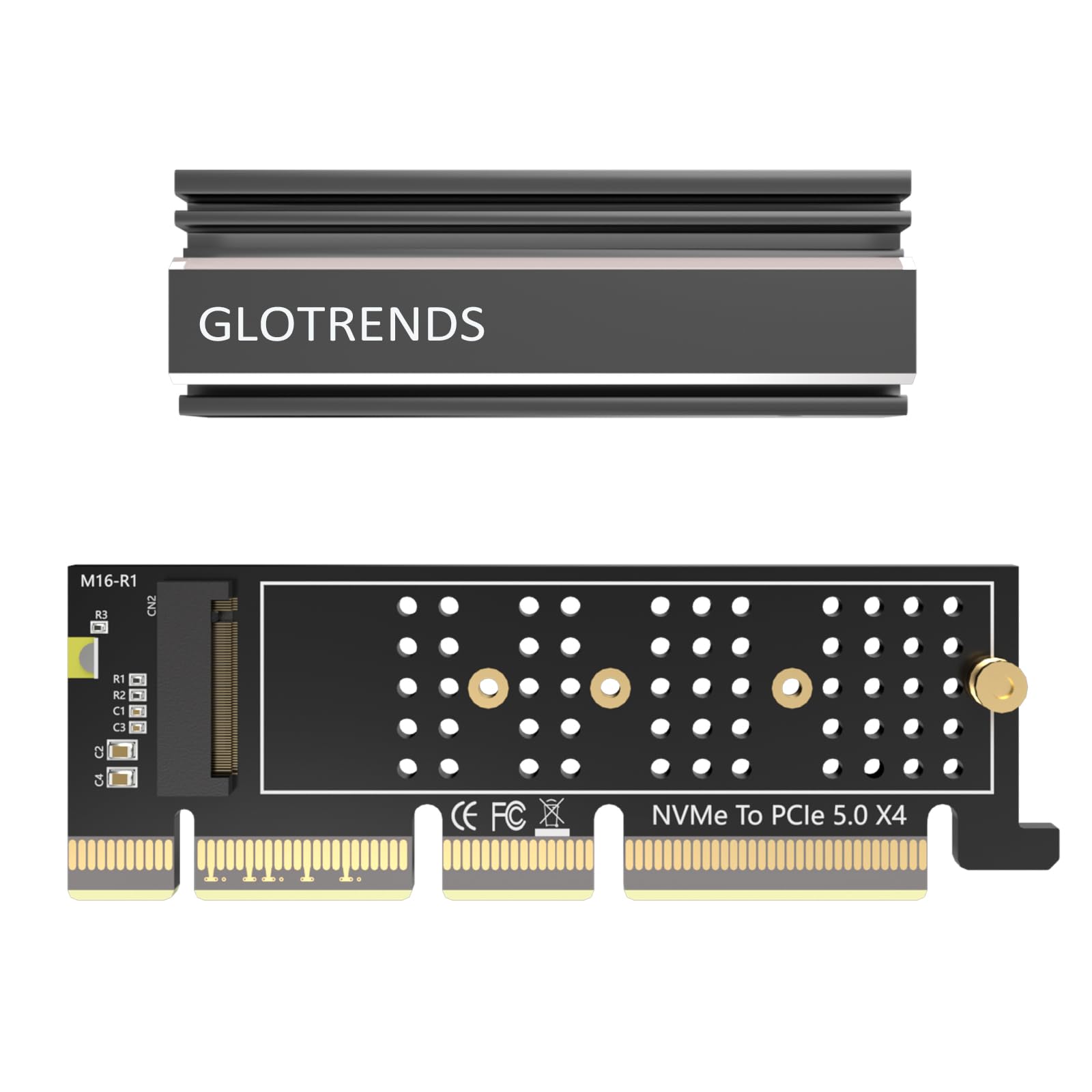 GLOTRENDS PA19-1U adapter M.2 NVMe na PCIe 5.0 X4 bez uchwytu do instalacji serwera PC 1U, aluminiowa osłona radiatora