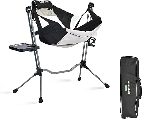 SUNNYFEEL Silla de camping tipo hamaca, silla de campamento oscilante de gran tamaño, sillas hamaca portátil con soporte para tazas, alfombrilla de