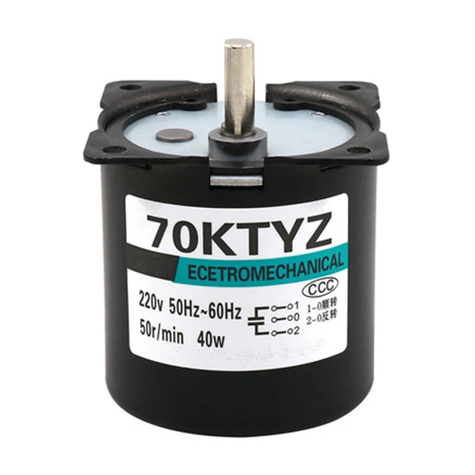 Motorreductor de 220 V CA, 40 W, 70 KTYZ, motor sincronismo magnético permanente con soporte, 1 unidad(60RPM)