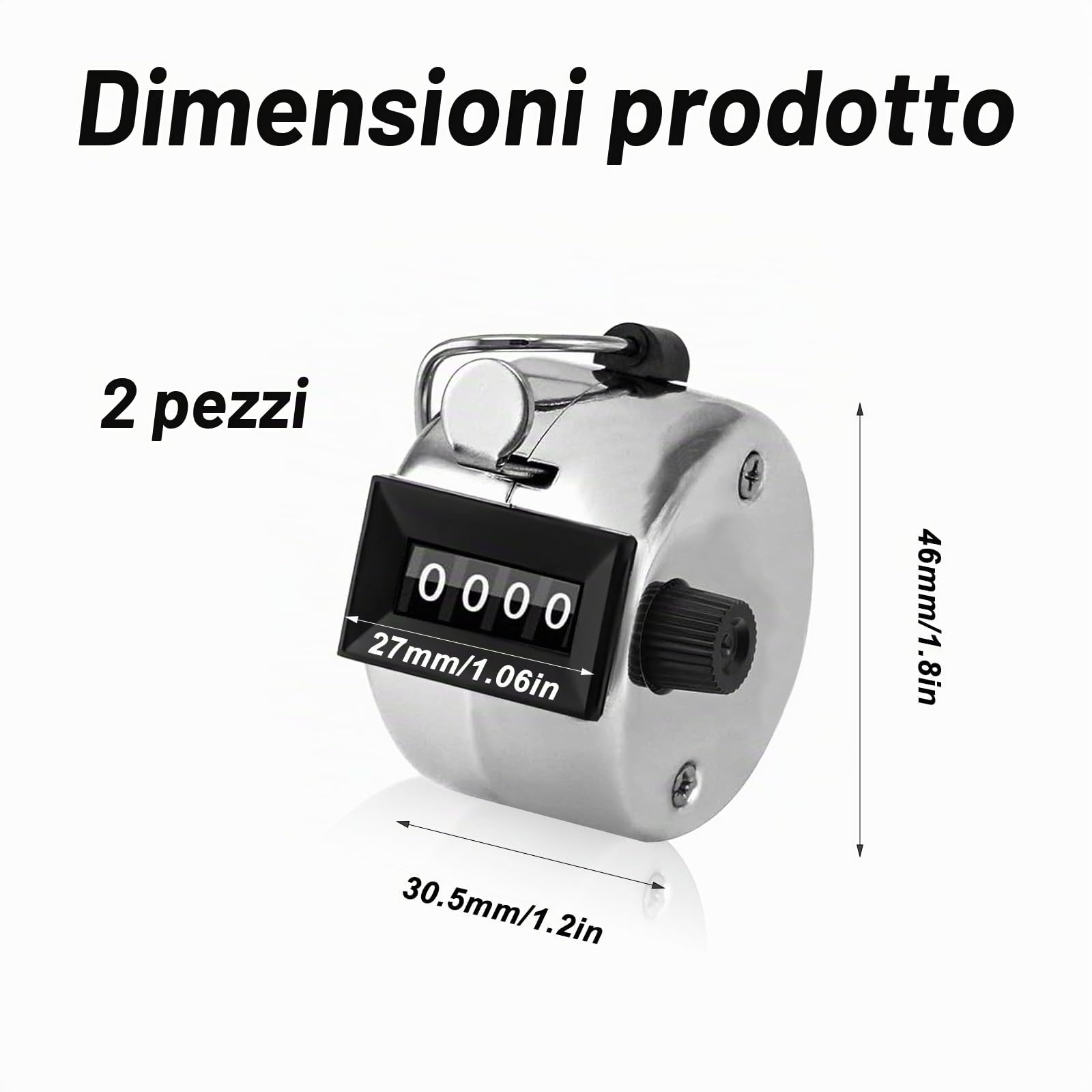 2 Pz Contapersone Manuale, Contatore Conta Persone, Contatore Manuale, Contatore a Clicker, Contatore a Mano in Metallo con Display a 4 Cifre, Contapersona Portatile per Corsa Golf Baseball