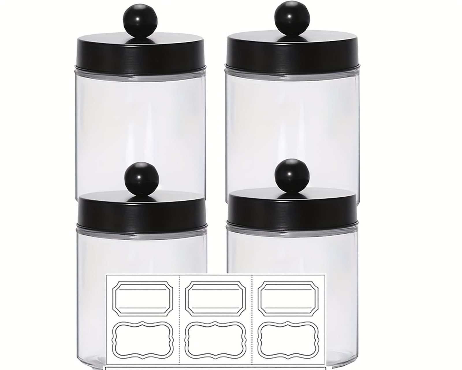 QuxetlRyz Qtip Holder Jars Bathroom Vanity Storage Organizer -Countertop Canister Container Farmhouse Decor &Cute Stickers Cotton Buds Holder(4pcs)