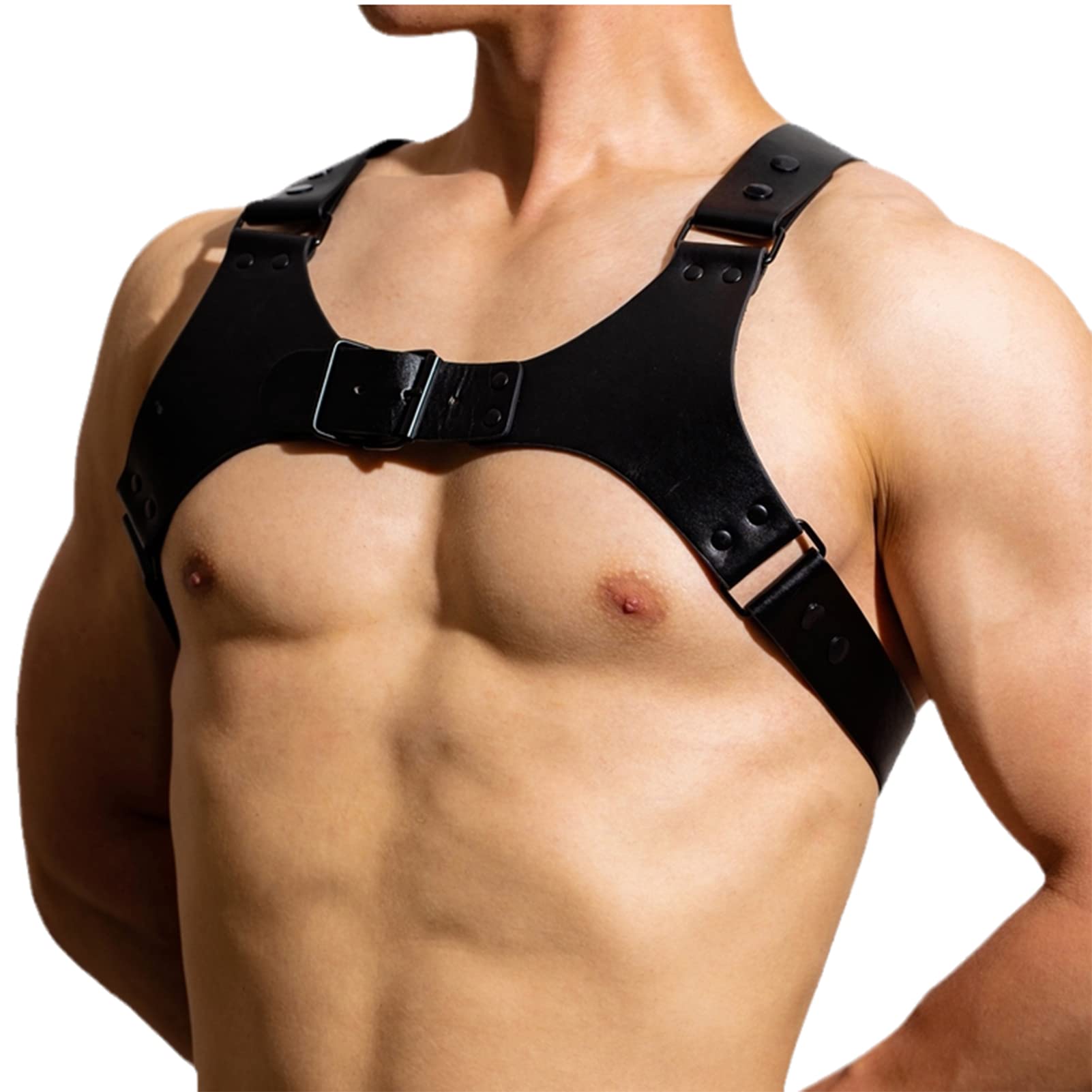 Harnais en Cuir pour Homme avec Bretelles Réglables Demi Harnais Ceinture De Poitrine Boucles D'Intérêt Gay Clubwear Costume Muscle Sling
