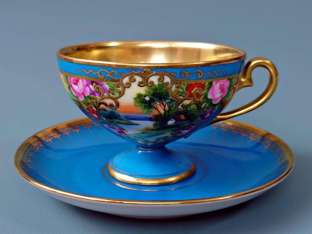 Amazon.co.jp: 里帰り オールドノリタケ 金盛金彩 蒼縁風景図紋  