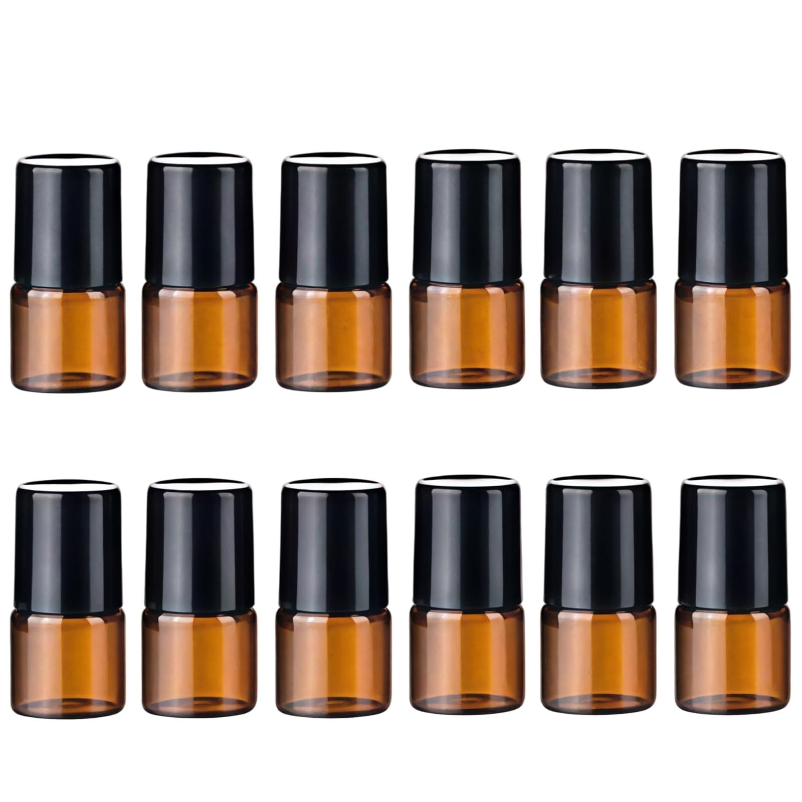 12 botellas pequeñas vacías de vidrio ámbar portátiles de 2 ml, para cosméticos, maquillaje, tamaño de viaje, frascos de almacenamiento, frascos enrollables para aceites esenciales, aromaterapia,