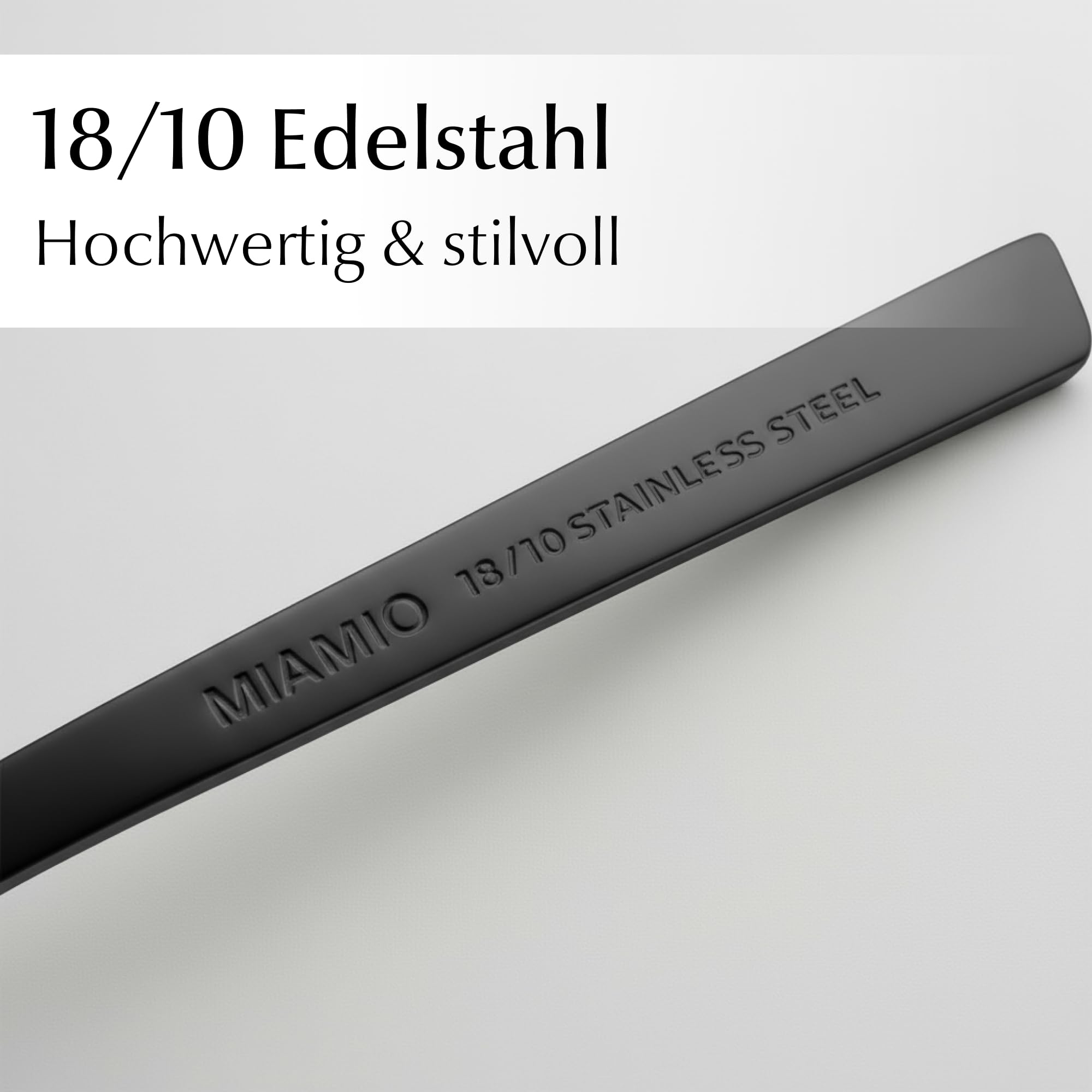 MIAMIO - Besteckset/Edelstahl Besteck Set 36er, Edelstahl 18/10 (Schwarz) | Besteck Set 18/10 Edelstahl, Besteckset mit (Steak-)Messern, Gabeln & Löffeln (36-Teilig) für 6 Personen - spülmaschinenfest