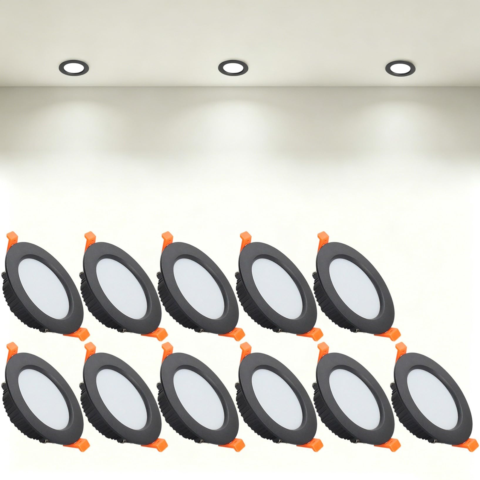 VOGHMOLD 9W Ultra Slim LED Downlight Recessed Ceiling Light 3.5 inch, 4000K Spot Lights Black Aluminum Trim, Cut Φ90-100mm, AC110-240V Panel Lighting for Office Hallway Closet, 11 Pack