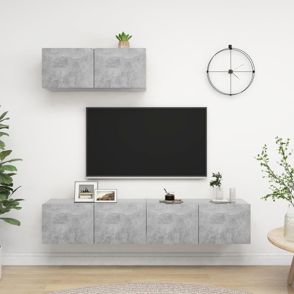 TV-Schränke 3er-Set, Betongrau, Holzwerkstoff, 80x30x30 cm, Wandmontage, Modernes Media-Center für Wohnzimmer und Schlafzimmer