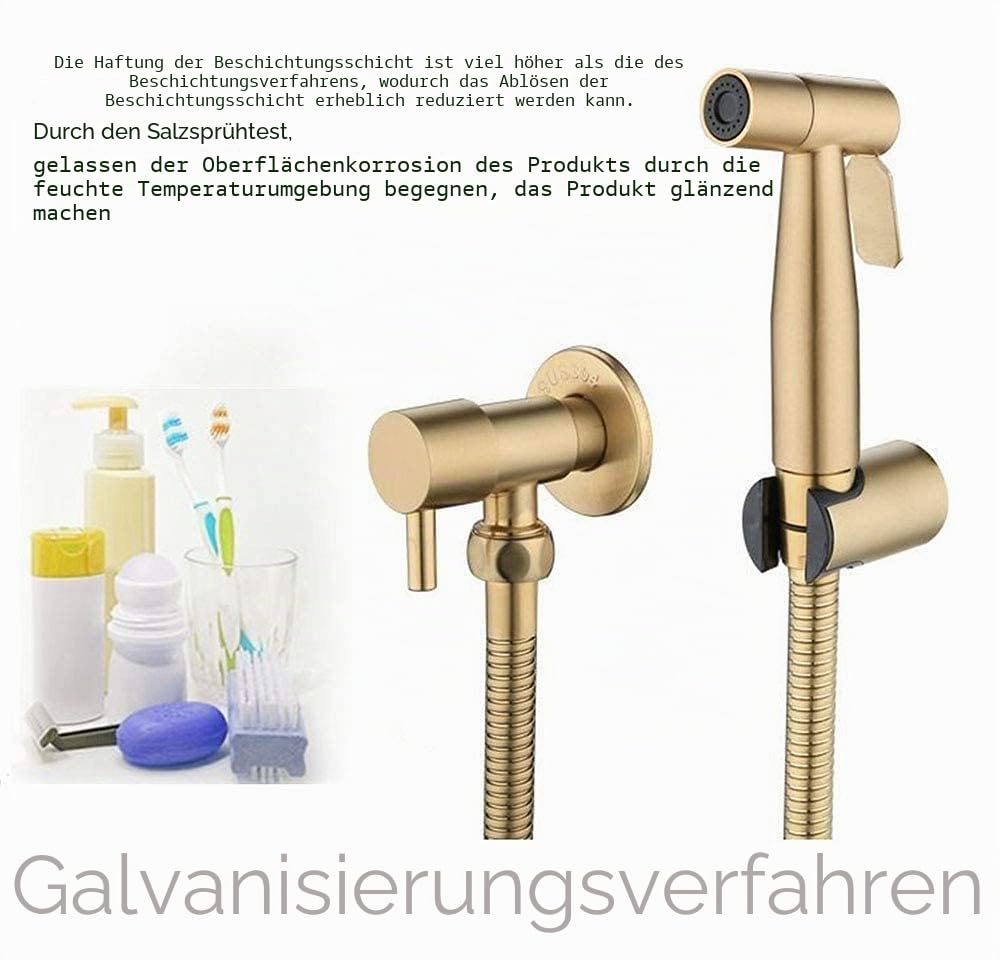 LOSCHEN Bidet Toilettensprüher, Hand Bidet Sprayer, Bidet Handbrause, Edelstahl Duschkopf Bidet Armaturen für Haustierbad/Körperpflege/WC (Gold)
