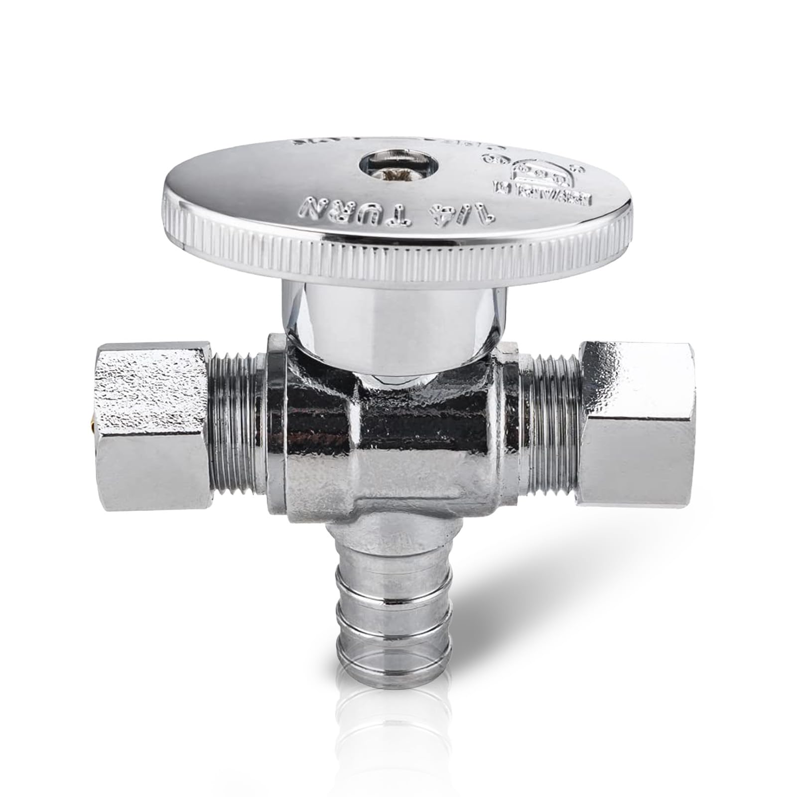 EFIELD Valvola di arresto angolare a crimpare Pex a doppia punta da 1/4 giro, 1/2" Pex X (3/8" xX3/8") ottone cromato
