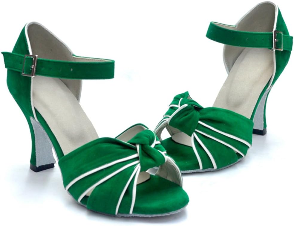 TDA Women's Comfort Single-Strap Knot Suede Salsa Tango Ballroom Latin Dance Shoes - Image 2