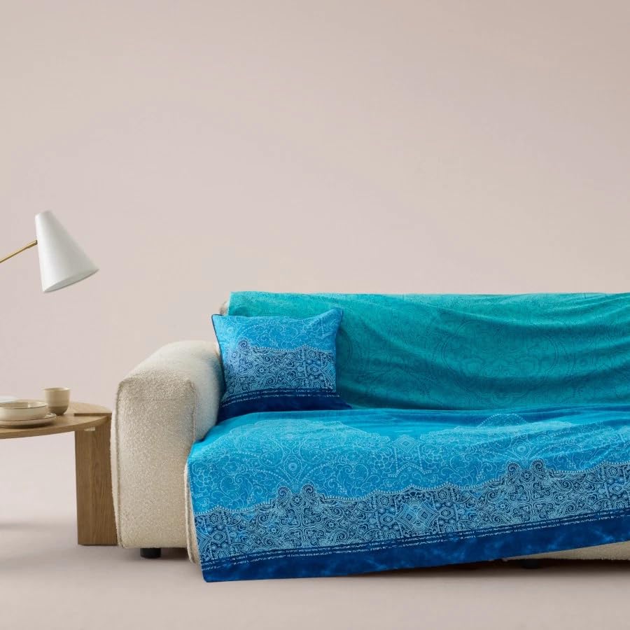 Bassetti Granfoulard Sofaüberwurf, Überwurf für Sofa, Überwurf, Tischüberwurf, 270 x 270 cm, Art. Dolceacqua Blau