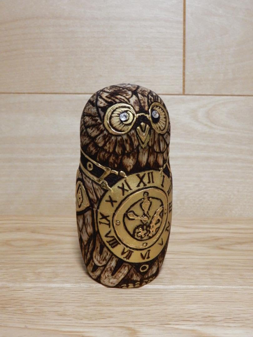 オクサナ・アキモワ　マトリョーシカ　スチームパンク風ふくろう梟フクロウ　作家もの Amazon | オクサナアキモワ マトリョーシカ スチームパンク風ふくろう