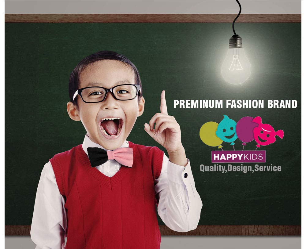 happykids Bicolour/Two-Tone 8 layered Pre-Tied Bow Tie Formal Solid Tuxedo for Children (pink & Black, Free Size) 1