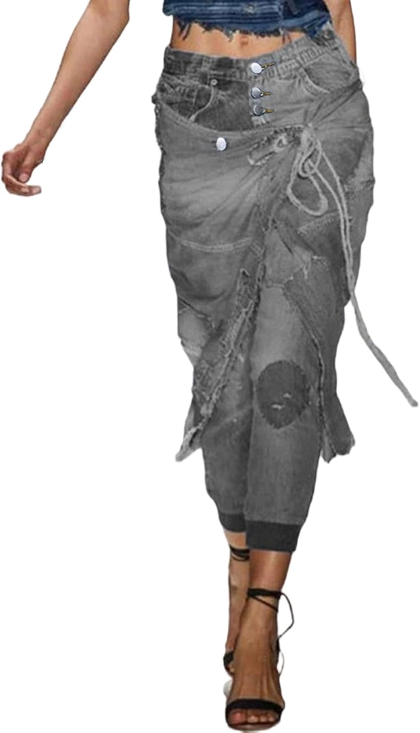 Vakkest Womens High Waisted Skinny Jeans Stretchy Patchwork Ripped Wrap Denim Pants Distressed Leggings Trouser