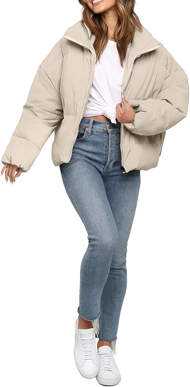 Polu Women's Puffer Jackets Oversized Long Sleeve Winter Zipper Coat Warm Quilted Jackets with Pockets - Image 5