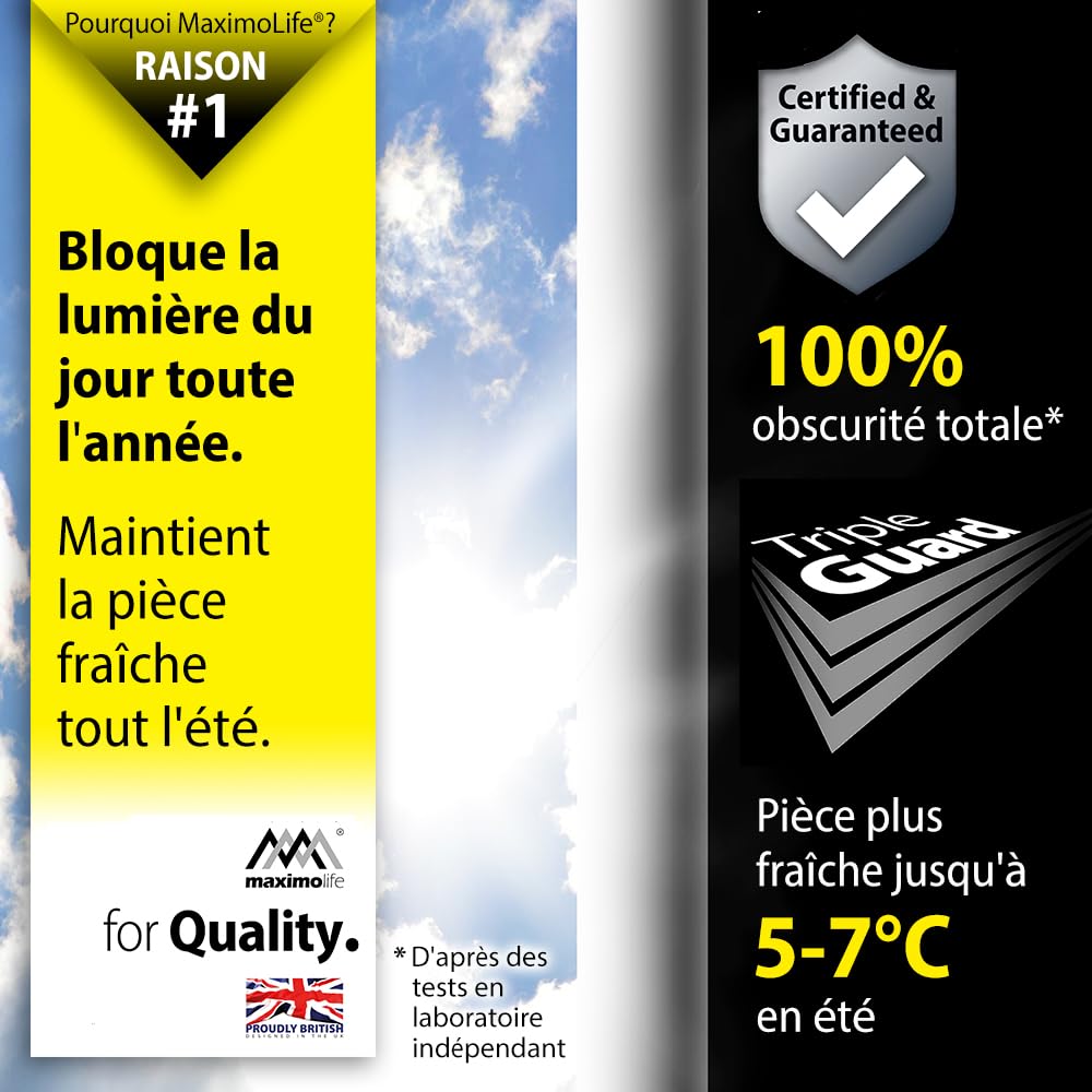 MaximoLife® Store occultant universel avec ventouses puissantes et crochet boucle robuste