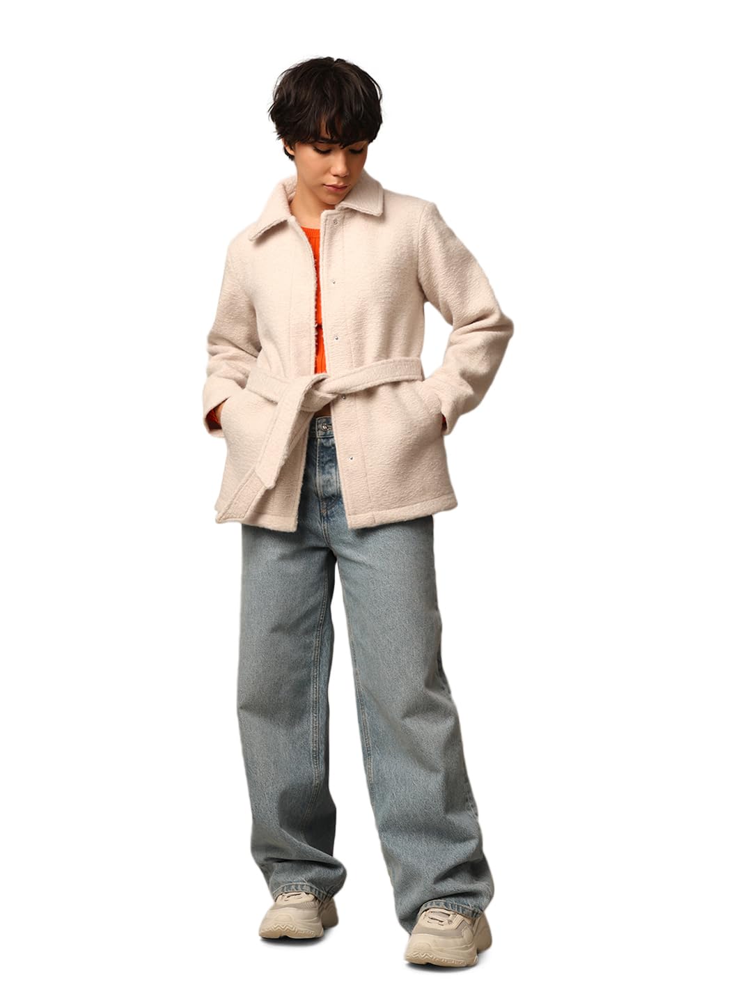 Women Spread Collar Self Design Casual Tailored Jacket-image-21