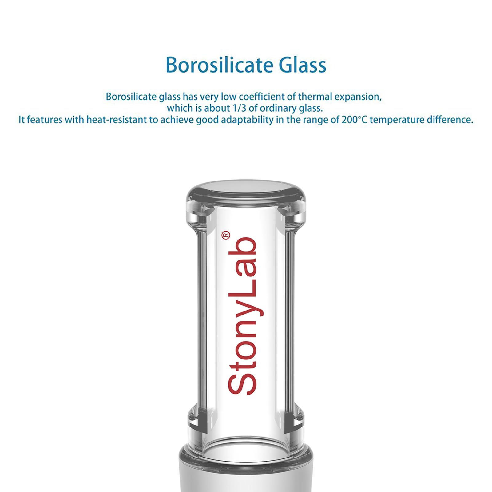 stonylab Tappo in Vetro Borosilicato, Tappo Dritto Cavo con Fondo Chiuso (1 Pezzo), per Recipienti di Reazione da Laboratorio, Giunto 14/20