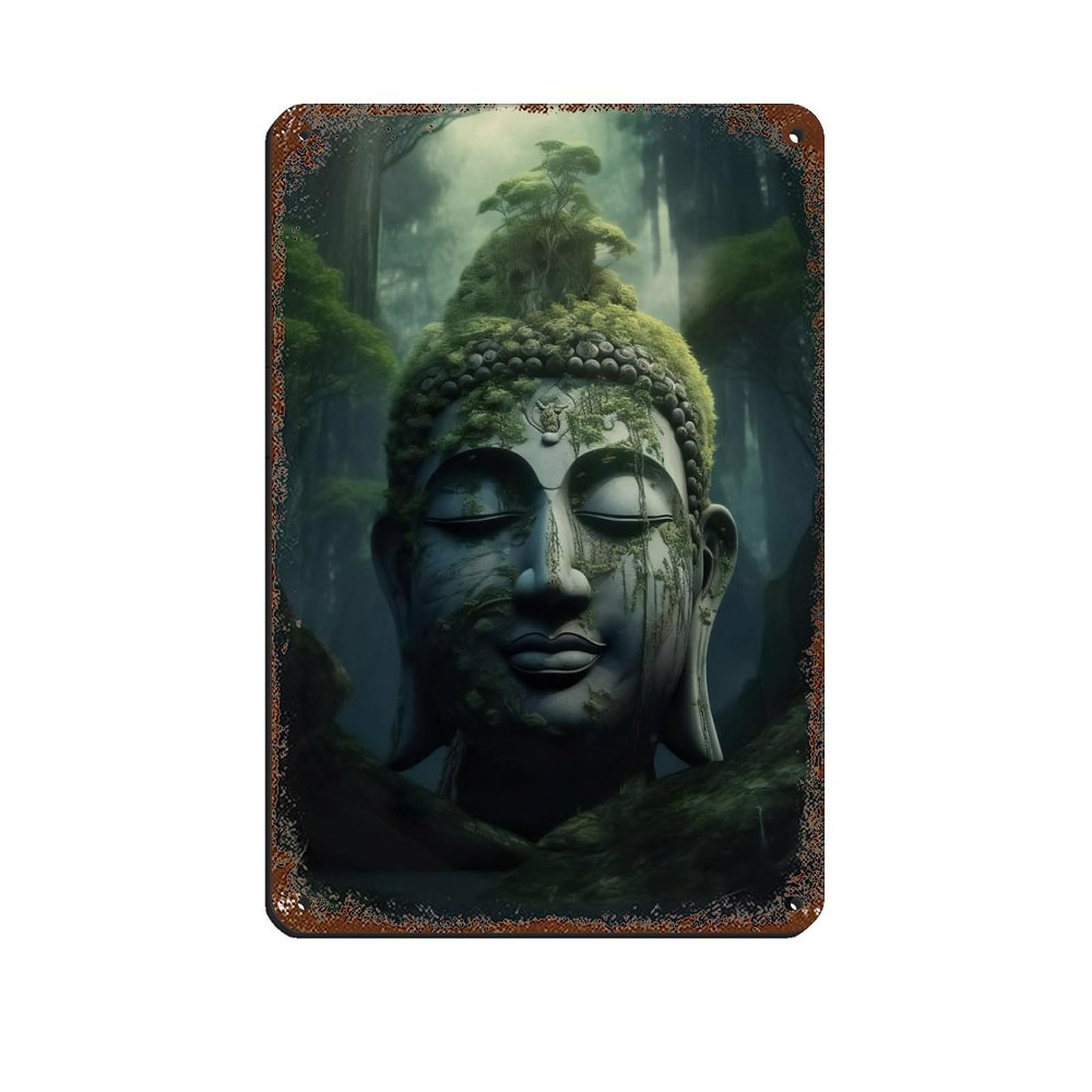 Large Green Buddha Statue Poster Retro Poster Metal Tin Sign Chic Art Retro Iron Painting Bar People Cave Cafe Family Garage Poster Wall Decoration 8x12inch(20x30cm)