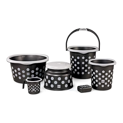 Cello Fusion 6 Piece Plastic Bath Set,Black, 6 Piece Set at Rs. 1472