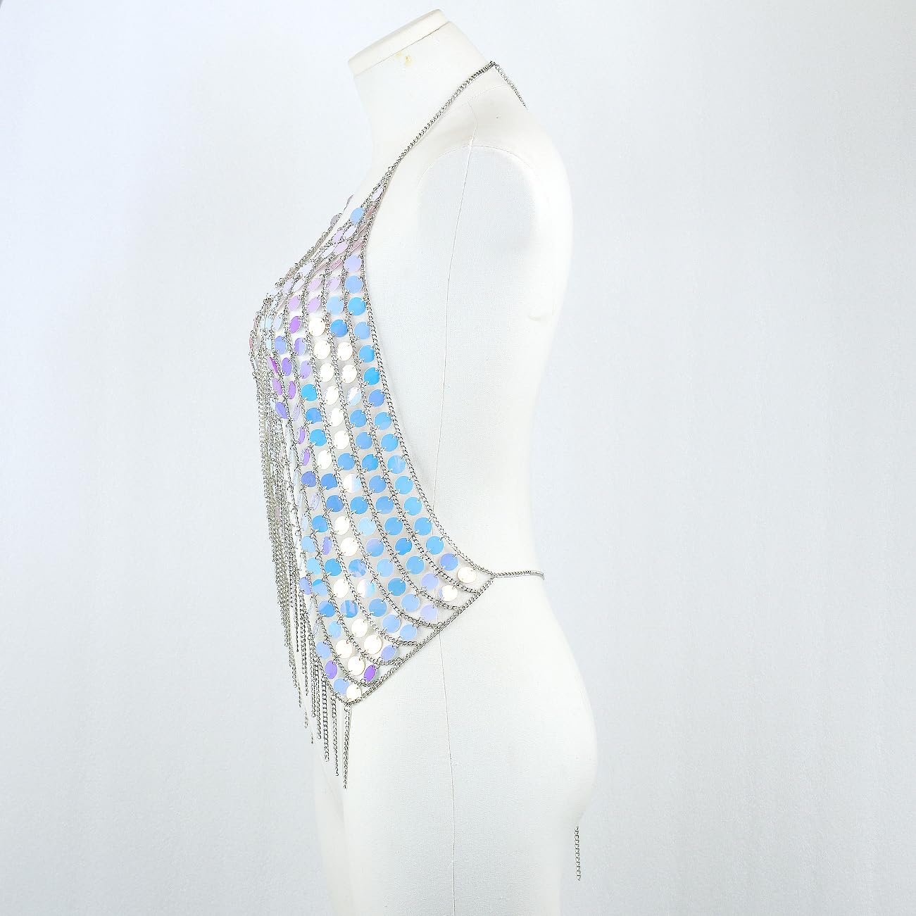 CHRAN Chaîne de poitrine sexy pour femme avec paillettes et dos nu Argenté Doré