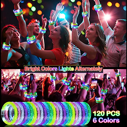 120 Pack Glow Sticks Bracelets Glow in the Dark Bracelets 6 Colors LED Glow Bracelets Flashing Light Up Bracelets Party… - Image 5