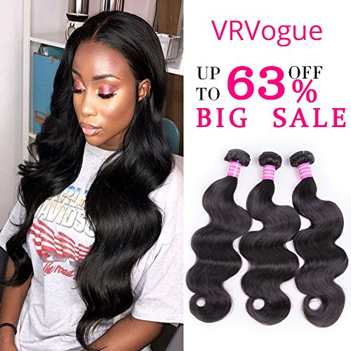VRVOGUE (16 18 20 Inch) Brazilian Body Wave Human Hair 3 Bundles of Brazilian Hair 7A+ 100% Unprocessed Brazilian Virgin Human Hair Weave Extensions Natural Color